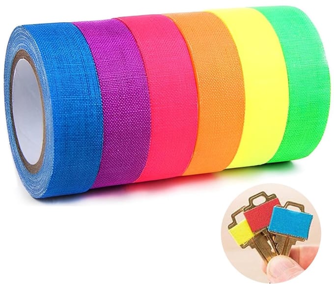 Dailygoods- Adhesive Tape Fluorescent - 6 Rollen Neon Tape - 15mm x 5m - UV Reactief - Decoratief - Sterke Hechting