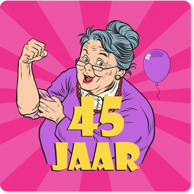 Muismat 20x20 cm - Mousepad Verjaardag - Vrouw - 45 Jaar - Roze - Muismatten