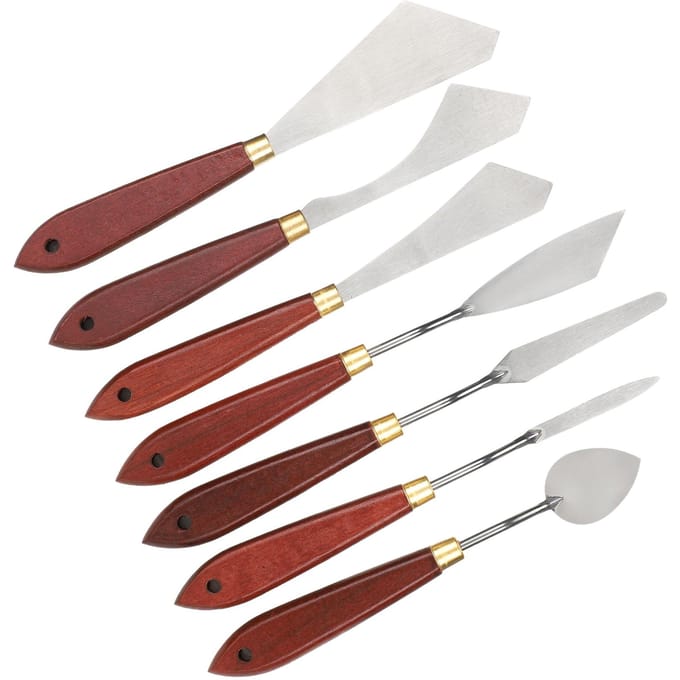 7-delige Set Roestvrij Staal Paletmes Mengschraper Set voor Olieverf Acryl Mix white