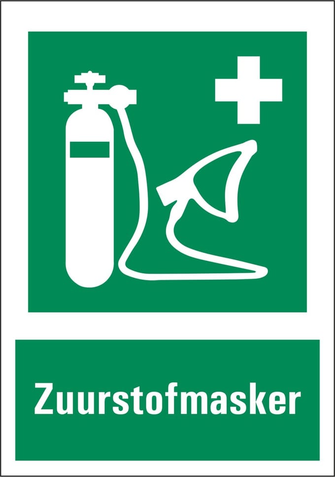 Zuurstofmasker sticker met teskt 148 x 210 mm