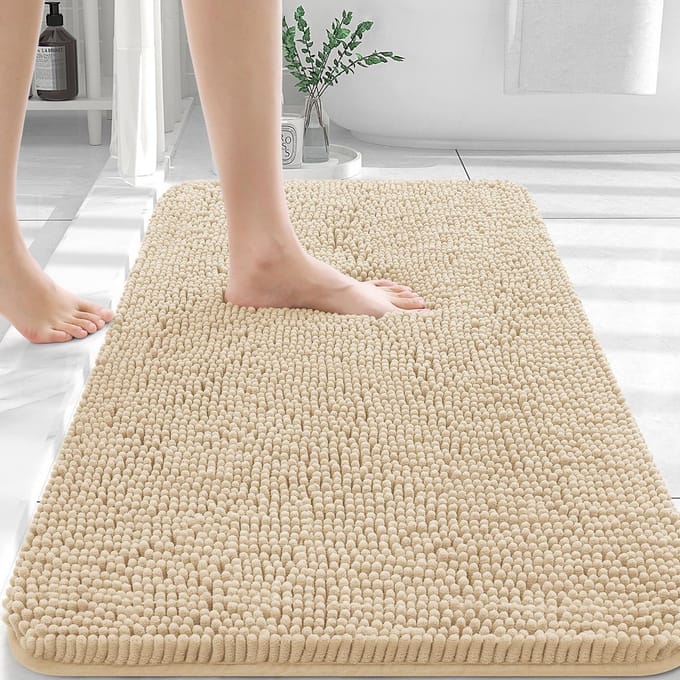 Homaxy - Antislip badmat - douchemat - Absorberende Badmat - Chenille Antislip Douchemat - beige - 51x76cm
