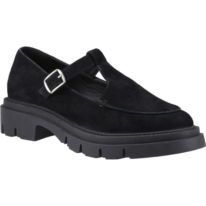Hush Puppies Nella T-Bar Suède Dames Zwarte Schoenen
