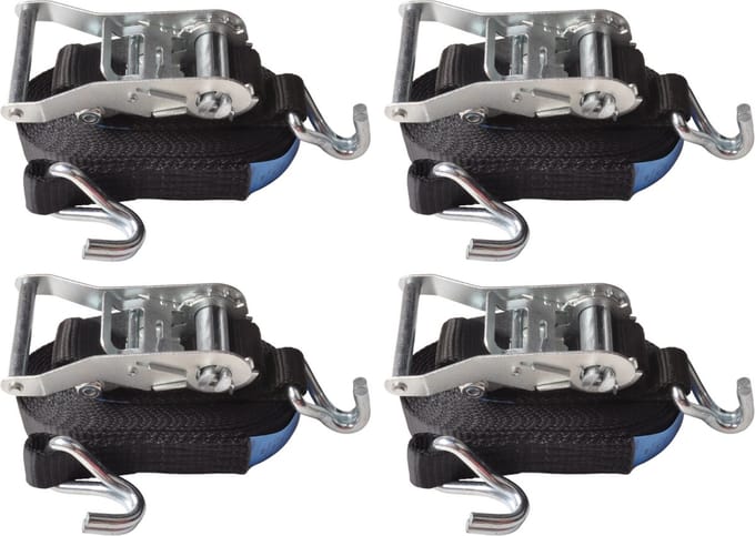 Spanband set van 4 stuks 600x3,5 cm - zwart - breekbelasting 3000 kg