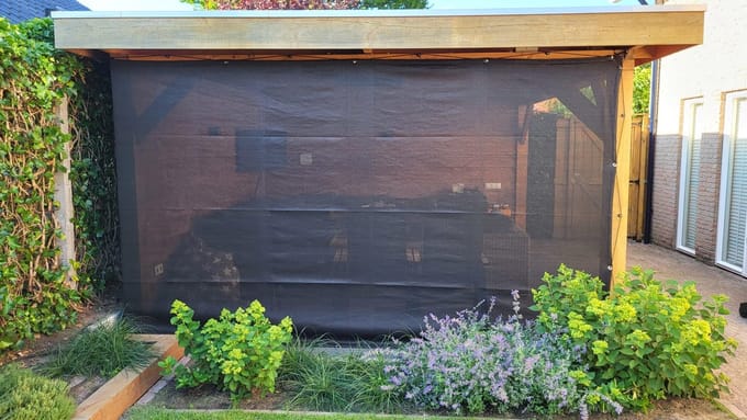 verandadoek - zwart - 450 x 225cm - inclusief zeilogen - HDPE - 180 gram - overkapping