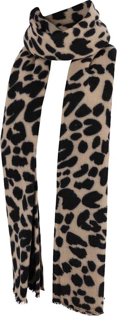 Sarlini Langwerpige Woven Sjaal Leopard Zwart/Zand