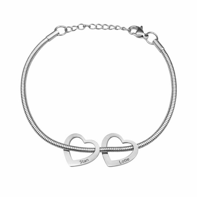 Bedelarmband met 2 Hartjes Zilver
