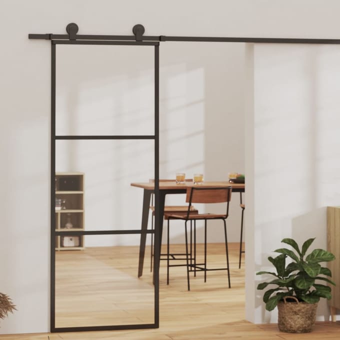 vidaXL - Schuifdeur - met - beslag - 76x205 - cm - aluminium - en - ESG-glas