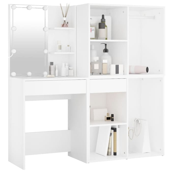 vidaXL - Kaptafel - met - 2 - kastjes - en - LED's - bewerkt - hout - wit