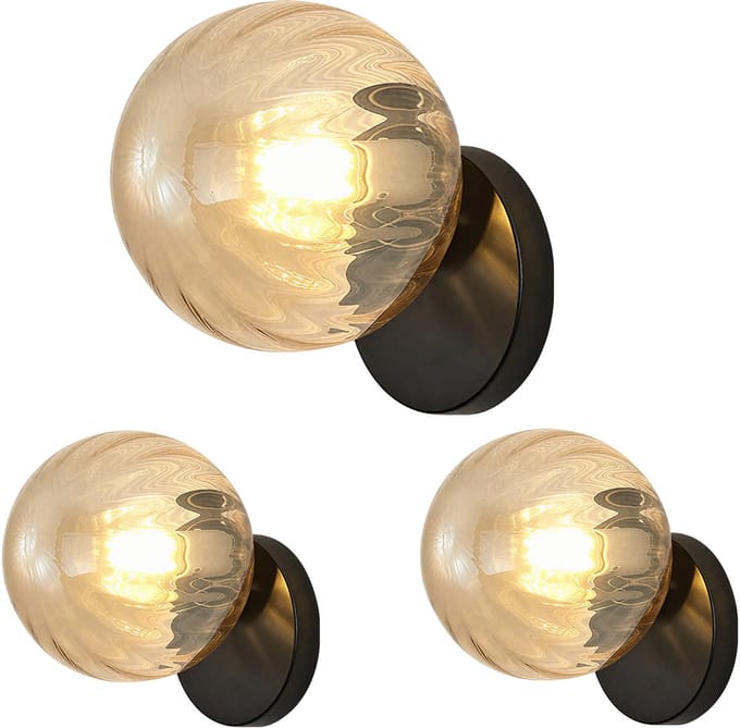 Set van 3 Wandlamp Badkamer Glas Wandlampen Moderne Binnen E27 Zwart