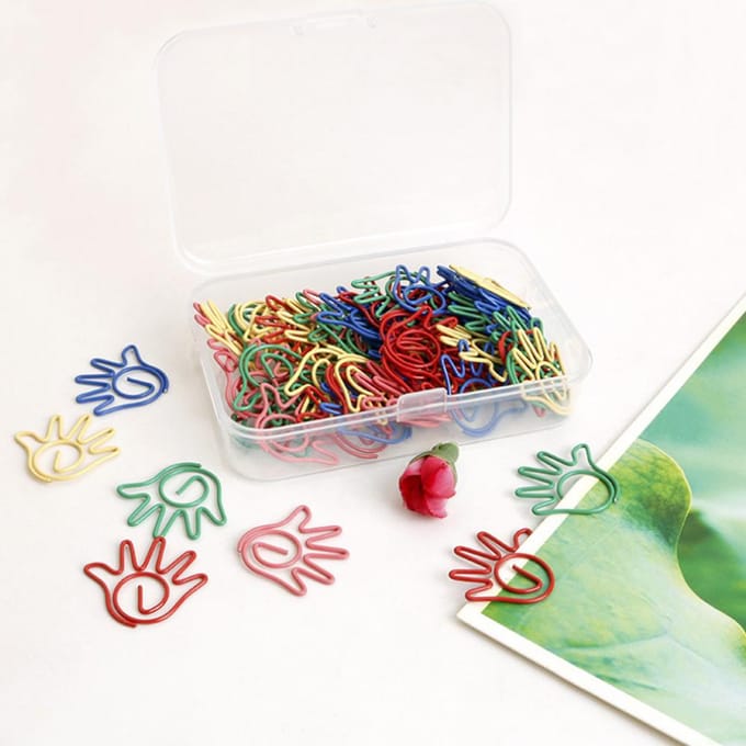 60 stuks doos 5 Kleuren Handvormige Paperclip Memo Notitie Clips Schoolkantoorartikelen white