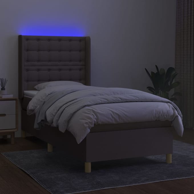 vidaXL - Boxspring - met - matras - en - LED - stof - taupe - 80x200 - cm