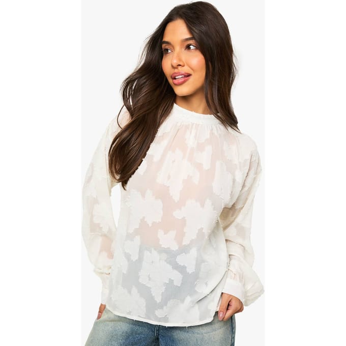 boohoo Dames Burnout Bloemige Geplooide Blouse | Ivory | Maat: 8