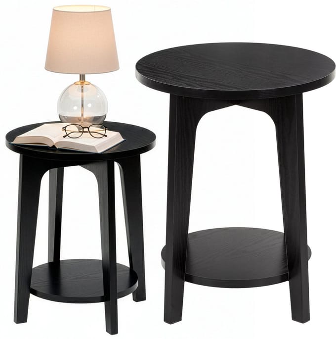 Springos Salontafel | Salontafel Set | Bijzettafel | Vierkant | 2-Delig | Zwart 40 Cm