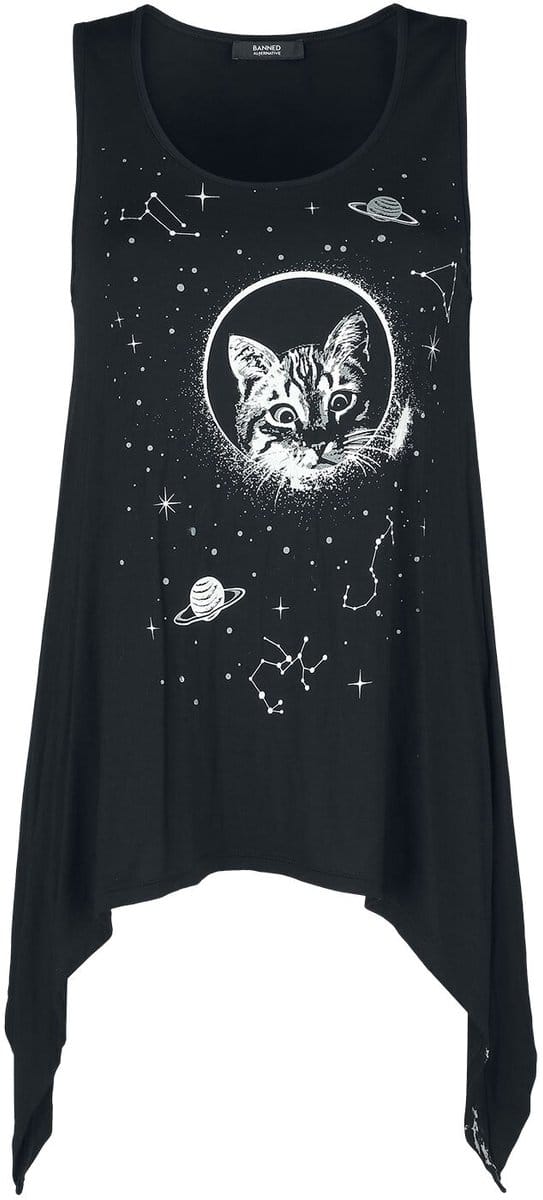 Banned - SPACE CAT Top - XS - Zwart