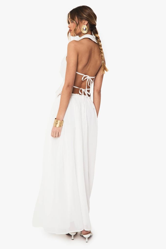 boohoo Dames Laaggesneden geplooide Zwierige Maxi-Rok | Ivoor | Maat: 42
