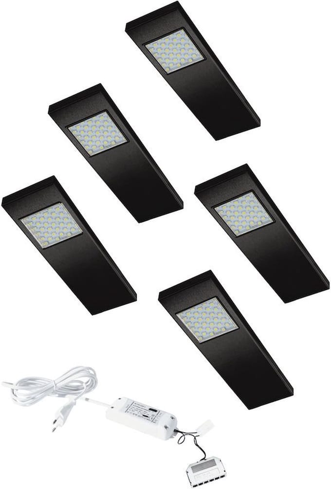 LED 12V Onderbouw set Dotty 5 Spots met Schakelaar kleur Zwart LVSET5DOTSZ