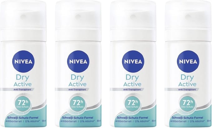 Nivea® | 4 x 35 ml Deodorant Women Dry Active | mini flacon | reisformaat | anti transpirant