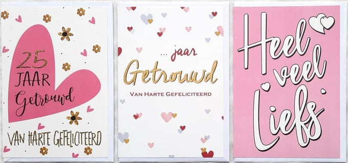 3 Wenskaarten - 25 JAAR Getrouwd - … Jaar Getrouwd – Heel Veel Liefs - 12 x 17 cm – GET-302