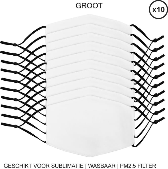 Sublimatie mondkapjes - wit - groot - set 10