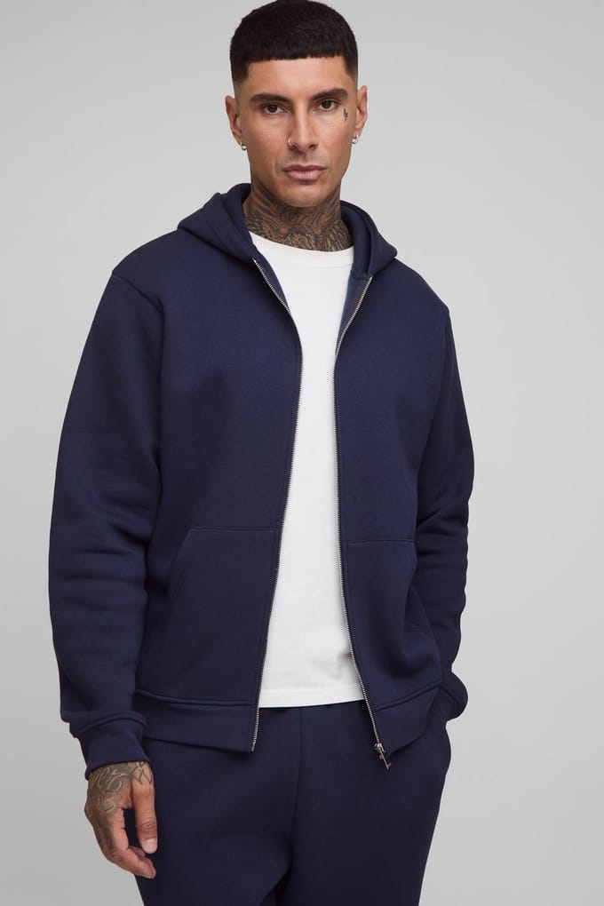 Tall Essential Regular Zip Through Hoodie | Navy | Size XL