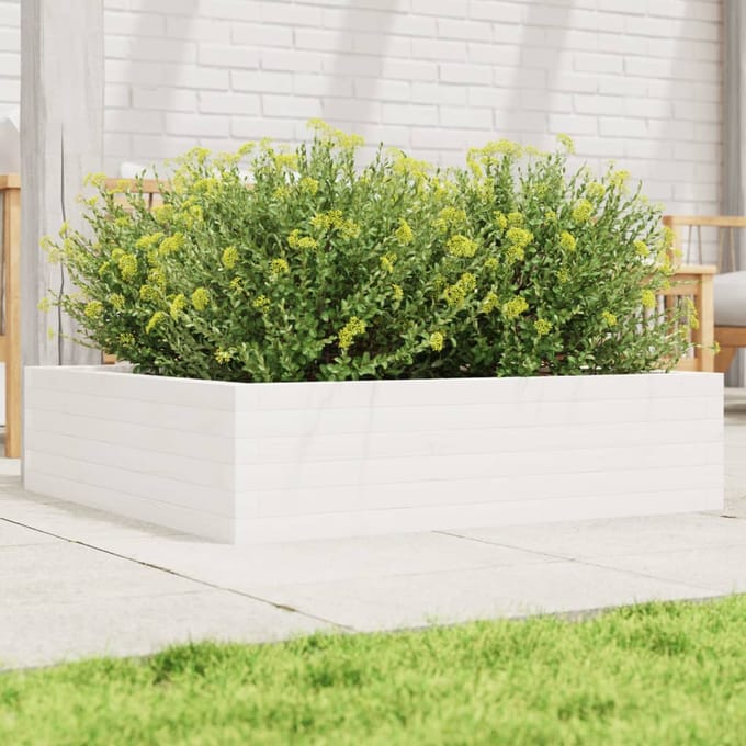 vidaXL - Plantenbak - 90x90x23 - cm - massief - grenenhout - wit