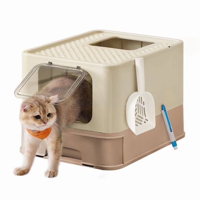 Feandrea - Kattenbak - Met Deksel - Uittrekbare Lade - Uitloopvrij Bodem - Inclusief Schep en Borstel