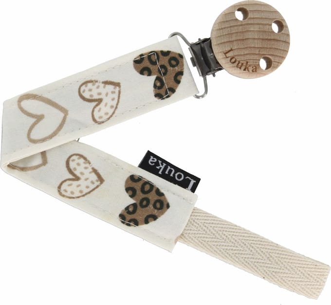 Louka Speenkoord harten bruin de luxe - houten clip - speenketting