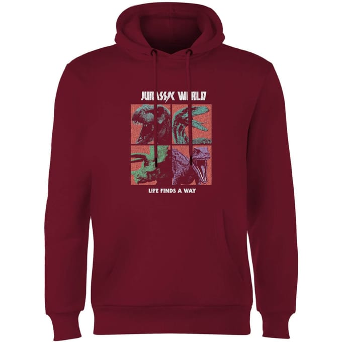 Jurassic Park World Four Colour Faces Hoodie - Burgundy - S