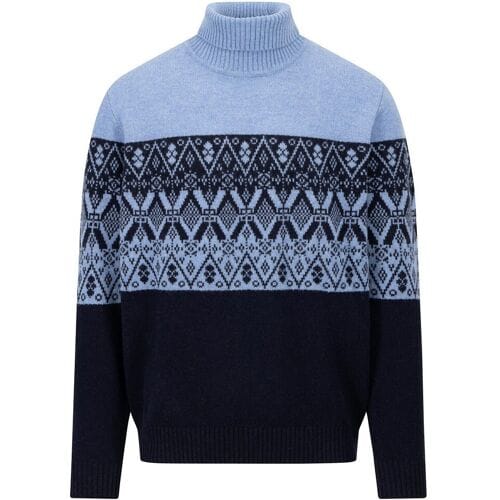 Fynch-Hatton Trui Rollneck Lambswool Fair Isle Navy / male