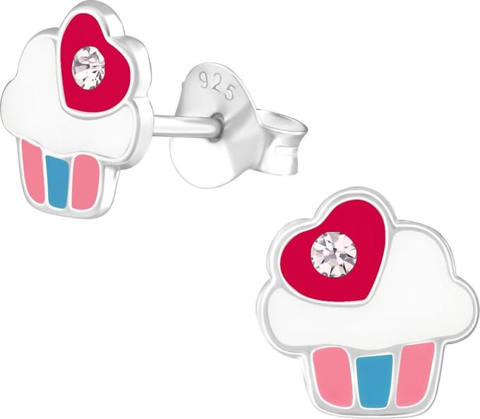 Fako Bijoux® - Kinderoorbellen - 925 Zilver - Cupcake - Kristal - 7x7mm - Roze
