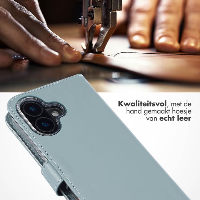 Selencia Hoesje - Geschikt voor Apple iPhone 16 Plus - Echt Lederen Bookcase - Air Blue