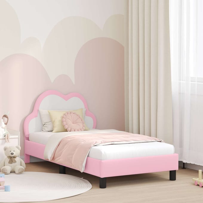 vidaXL - Kinderen - bedframe - met - hoofdboard - Roze - 80 - x - 160 - cm - PU