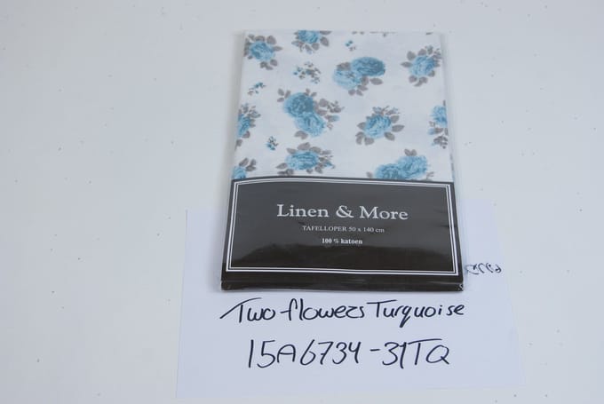 Tablerunner Two Flowers 50x140 turquoise