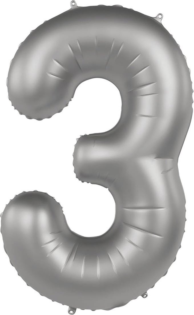 Folat - Folieballon Cijfer 3 Moonlight Silver - 86 cm