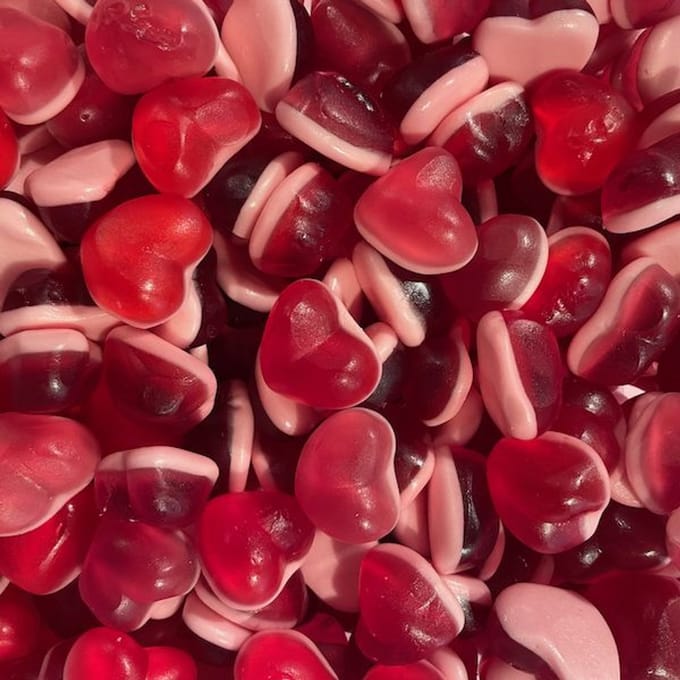 Glowing Gummy Hearts - dubbellaagse gummy hartjes 2,5kg