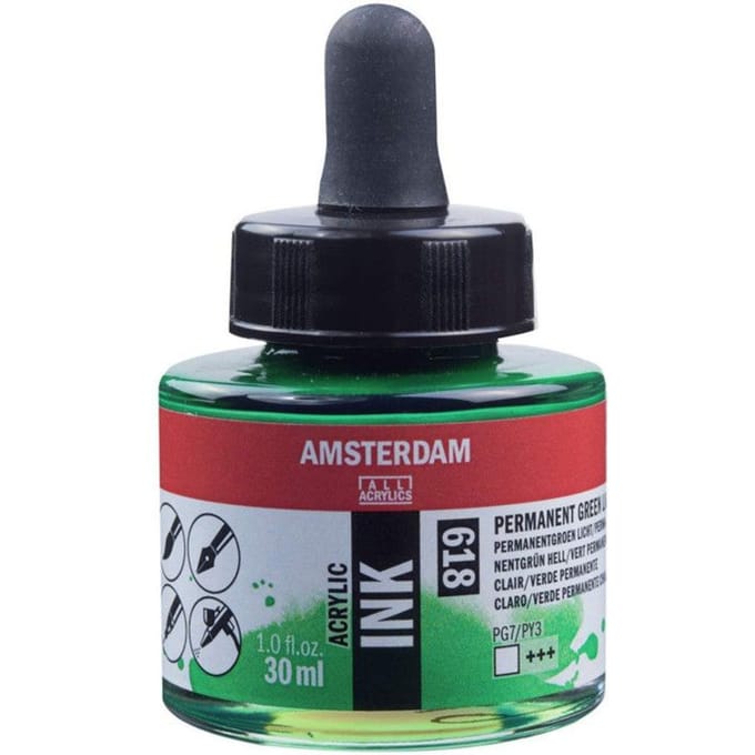 Amsterdam Acrylic Inkt Fles 30 ml Permanentgroen Licht 618