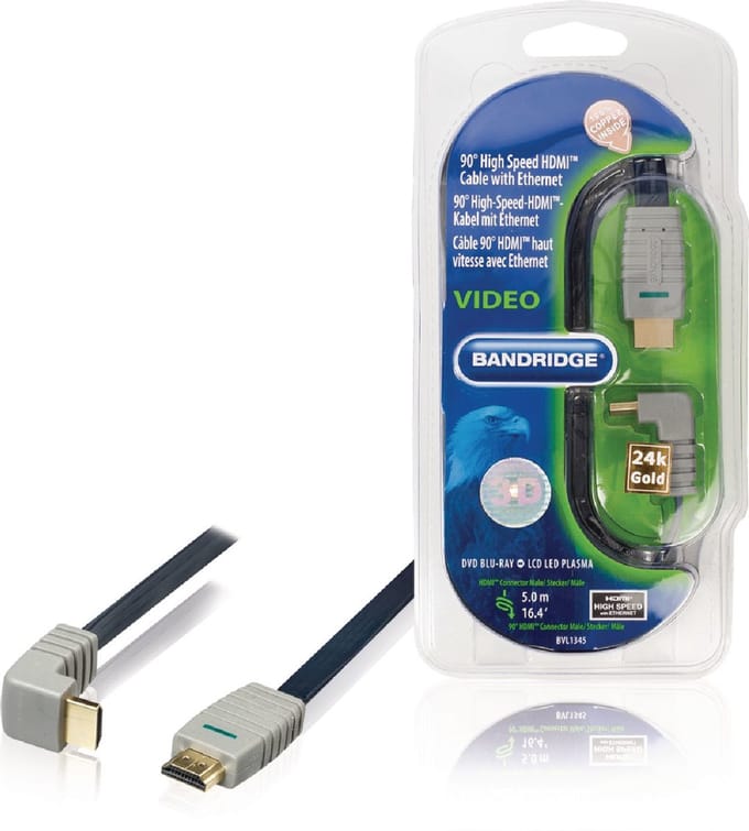 Bandridge HDMI 1.4 High Speed with Ethernet kabel haaks naar beneden - 5 meter