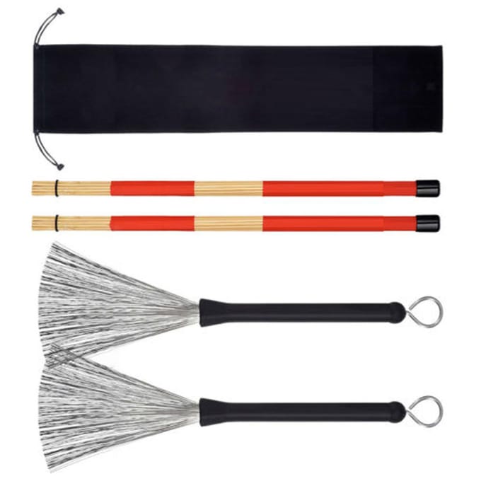 Drumstok Borstels Set Flexibele Verstelling Roestvrij Staal Drum Draadborstels met Drumstok red