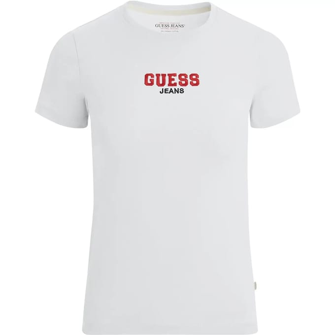 Guess Jeans Slim Rib Emb T-shirt Met Korte Mouwen Wit M Vrouw