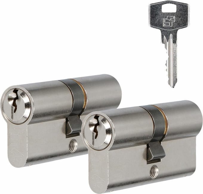 Dubbele cilinder - Vernikkeld - Messing - S2 - S2 veiligheidscilinders S6 gelijksluitend per 2, 30/30