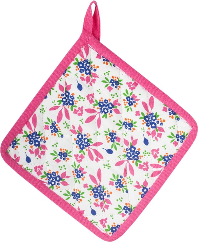 Kitsch Kitchen pannenlap Mercado de Flores blauw
