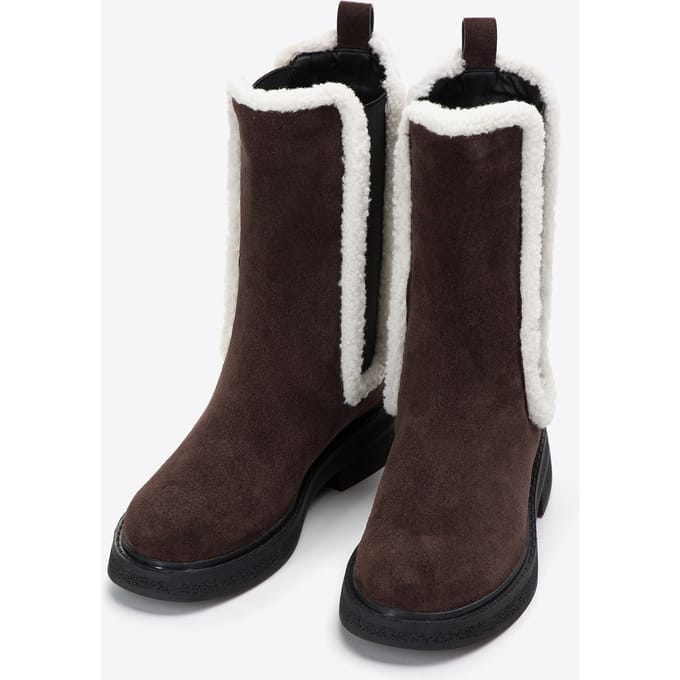 Wittchen Suède Chelsea Boots voor dames met imitatie schapenvacht, donkerbruin