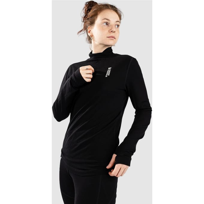 Mons Royale Merino Cascade Flex Mock Neck Base Layer Top zwart