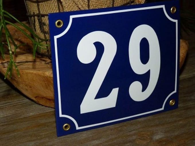 Emaille huisnummer 18x15 blauw/wit nr. 29