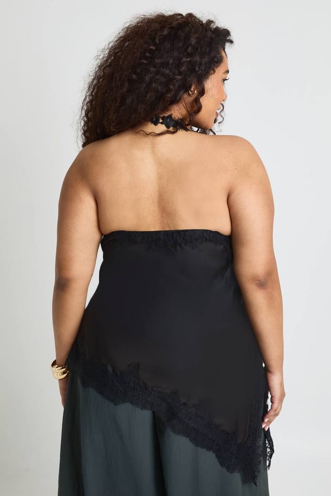 boohoo Dames Plus Kanten Cowl Asymmetrische Top | Zwart | Maat: 54