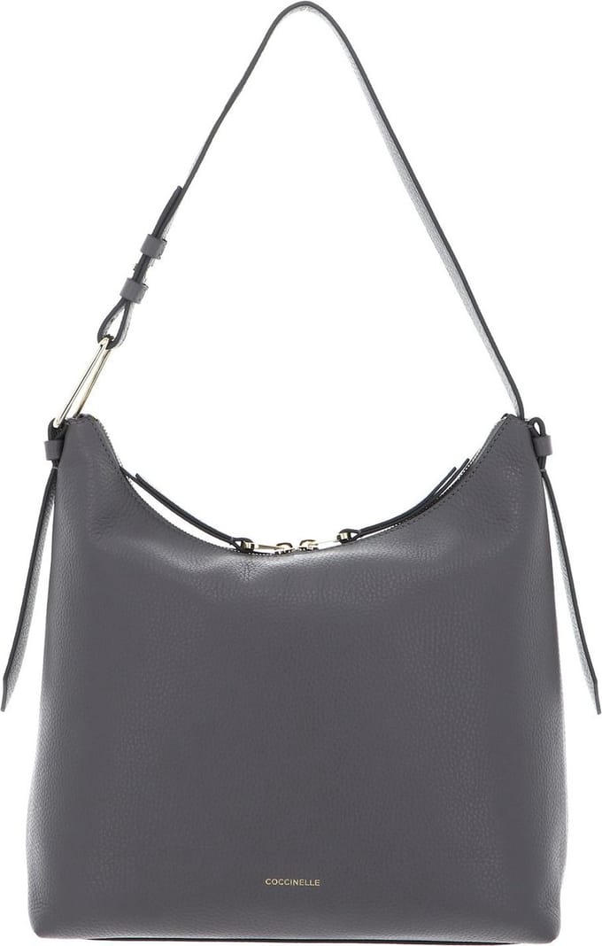COCCINELLE Leren Schoudertas Malory Handbag Grained Leather Grafite Grijs