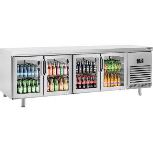 GGM Gastro Kühltisch Premium PLUS - 2752x800mm - mit 4 Glastüren Zilver