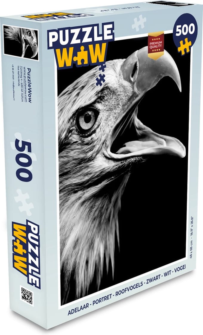 Puzzel Adelaar - Portret - Roofvogels - Zwart - Wit - Vogel - Legpuzzel - Puzzel 500 stukjes