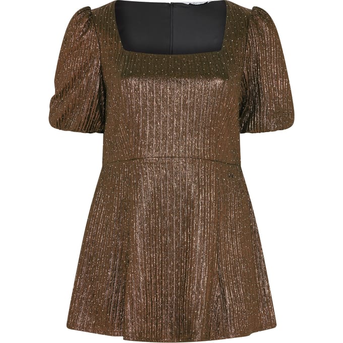Yours London Bruine Metallic Peplumtop Met Studs Size 44