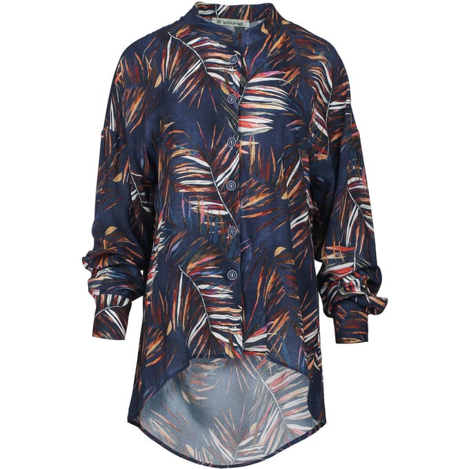Blouse met bladprint en mandarijnkraag